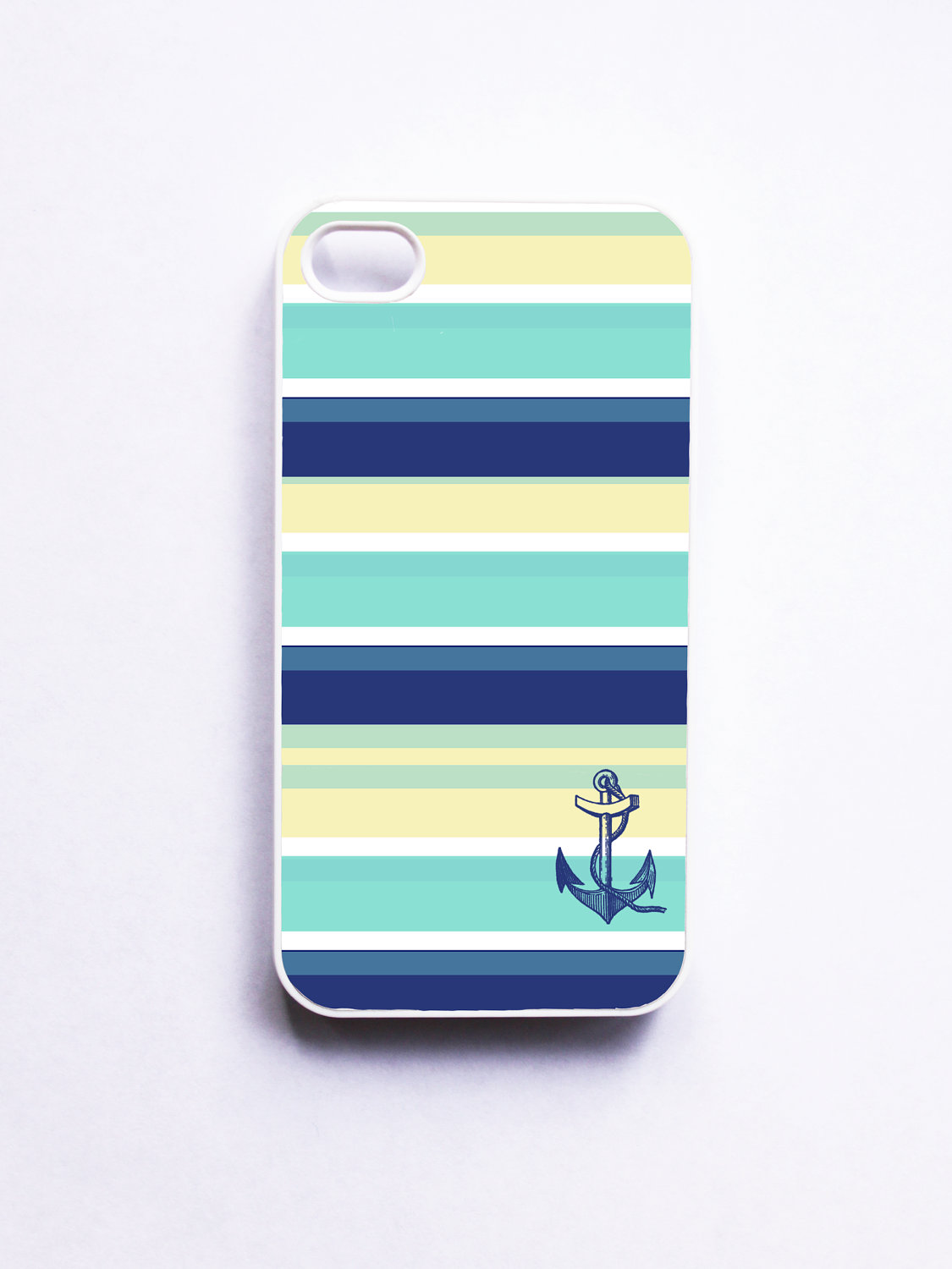 Nautical Iphone 4 Case - Seaside Stripe Anchor Blue And Yellow on Luulla